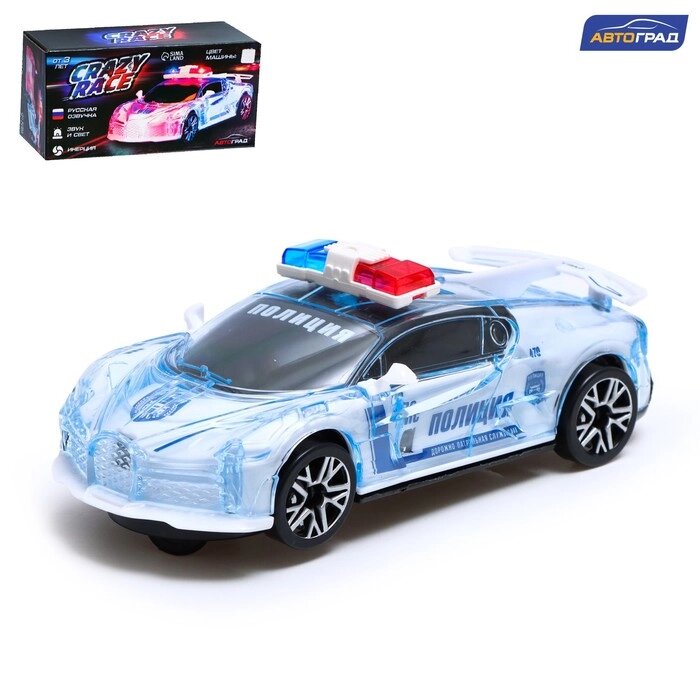Машина "Crazy race, полиция", русская озвучка, свет, работает от батареек, цвет белый от компании Интернет-гипермаркет «MOLL» - фото 1
