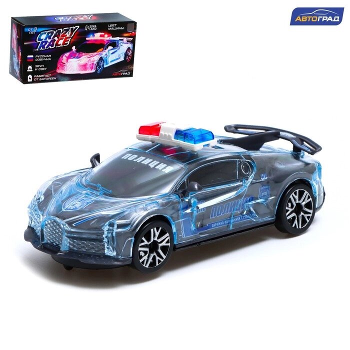 Машина "Crazy race, полиция", русская озвучка, свет, работает от батареек, цвет серый от компании Интернет-гипермаркет «MOLL» - фото 1