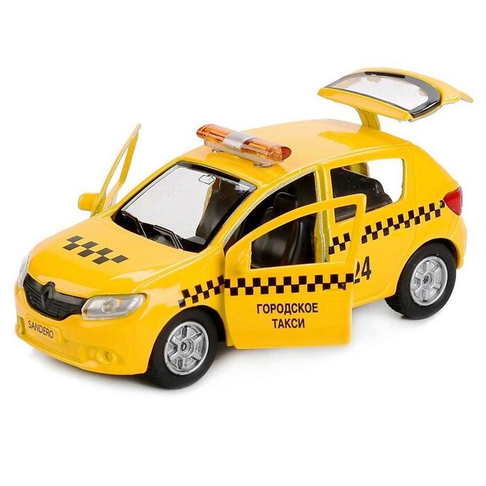 Машина металл "Renault Sandero такси" 12см, открываются двери, инерционная от компании Интернет-гипермаркет «MOLL» - фото 1