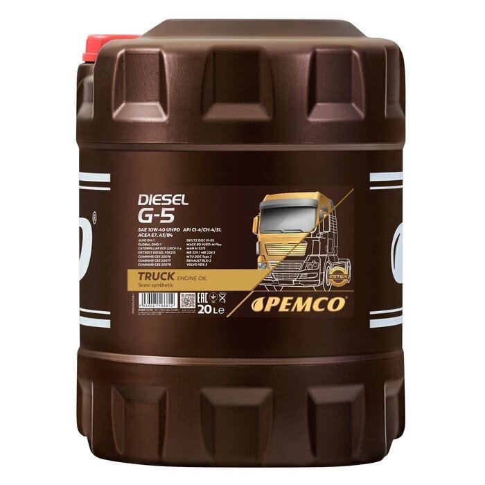Масло моторное PEMCO DIESEL G-5 10W-40 UHPD, полусинтетическое, 20 л от компании Интернет-гипермаркет «MOLL» - фото 1
