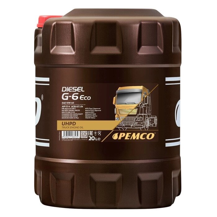 Масло моторное PEMCO DIESEL G-6 Eco UHPD 10W-40, синтетическое, 20 л от компании Интернет-гипермаркет «MOLL» - фото 1
