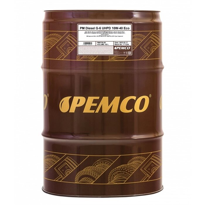 Масло моторное PEMCO DIESEL G-6 Eco UHPD 10W-40, синтетическое, 208 л от компании Интернет-гипермаркет «MOLL» - фото 1