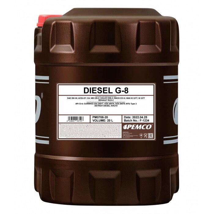 Масло моторное PEMCO DIESEL G-8 5W-30 UHPD, синтетическое, 20 л от компании Интернет-гипермаркет «MOLL» - фото 1