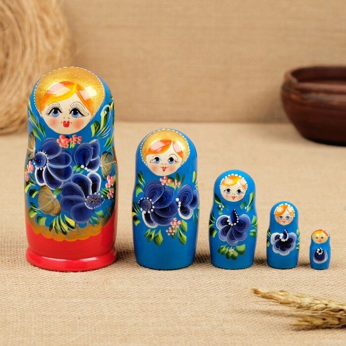Матрёшка "Красный сарафан, синие цветы", 5 кукольная от компании Интернет-гипермаркет «MOLL» - фото 1