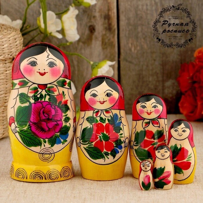 Матрёшка "Семёновская", красный платок, 6 кукольная, 12-14 см от компании Интернет-гипермаркет «MOLL» - фото 1