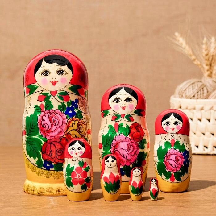 Матрёшка "Семёновская", красный платок, 7 кукольная, 20-22см от компании Интернет-гипермаркет «MOLL» - фото 1
