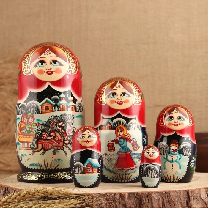 Матрёшка "Тройка", красный платок, 5 кукольная,  люкс от компании Интернет-гипермаркет «MOLL» - фото 1