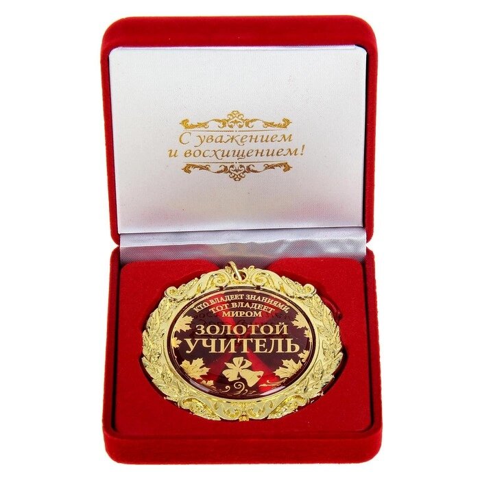 Медаль в бархатной коробке "Золотой учитель", диам. 7 см от компании Интернет-гипермаркет «MOLL» - фото 1