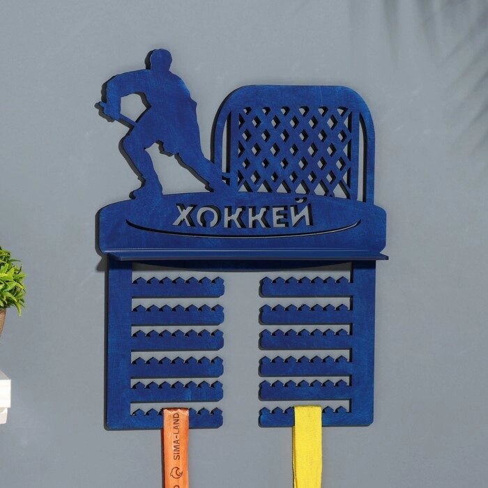 Медальница с полкой "Хоккей" синий цвет, 42,5х27,5 см от компании Интернет-гипермаркет «MOLL» - фото 1