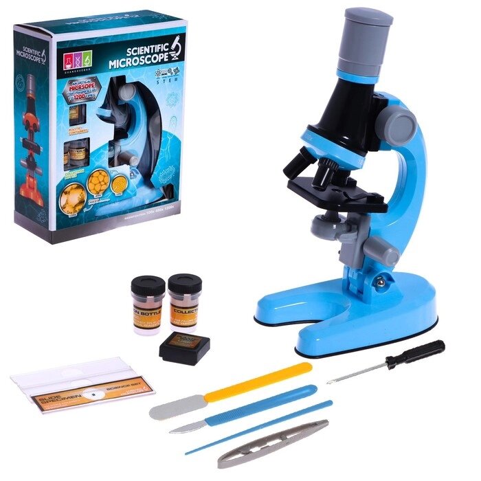 Микроскоп детский "Юный ботаник" кратность х100, х400,  х1200, голубой, подсветка от компании Интернет-гипермаркет «MOLL» - фото 1