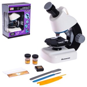 Микроскоп детский "Юный ученый" кратность х100, х400, х1200, подсветка, белый