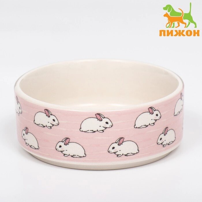 Миска керамическая "Кролики", 10,5 х 4 см, розовая от компании Интернет-гипермаркет «MOLL» - фото 1
