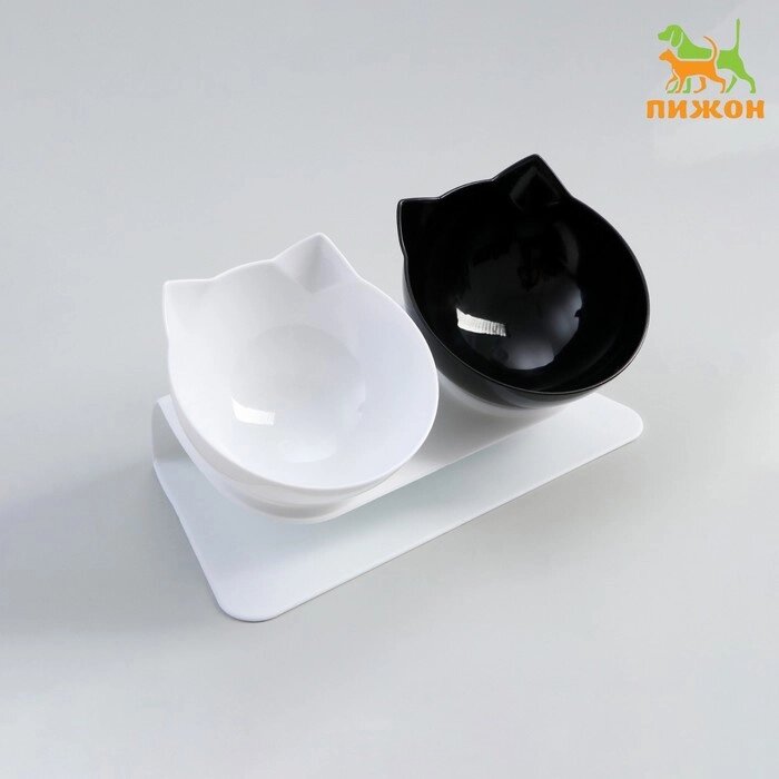 Миски пластиковые на белой подставке 27,5 х 14 х 15 см чёрная/белая от компании Интернет-гипермаркет «MOLL» - фото 1