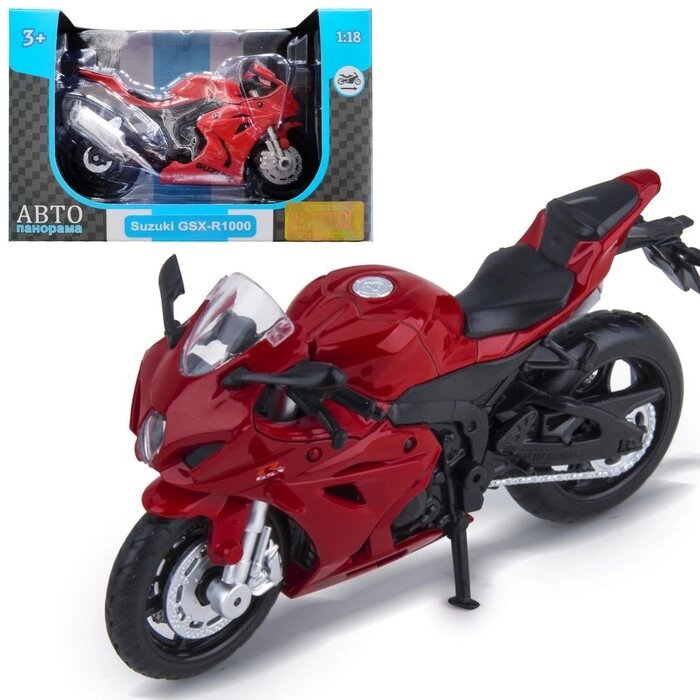 Модель мотоцикла металл. Suzuki GSX-R 1000 1:18, цвет красный, свободный ход колёс от компании Интернет-гипермаркет «MOLL» - фото 1