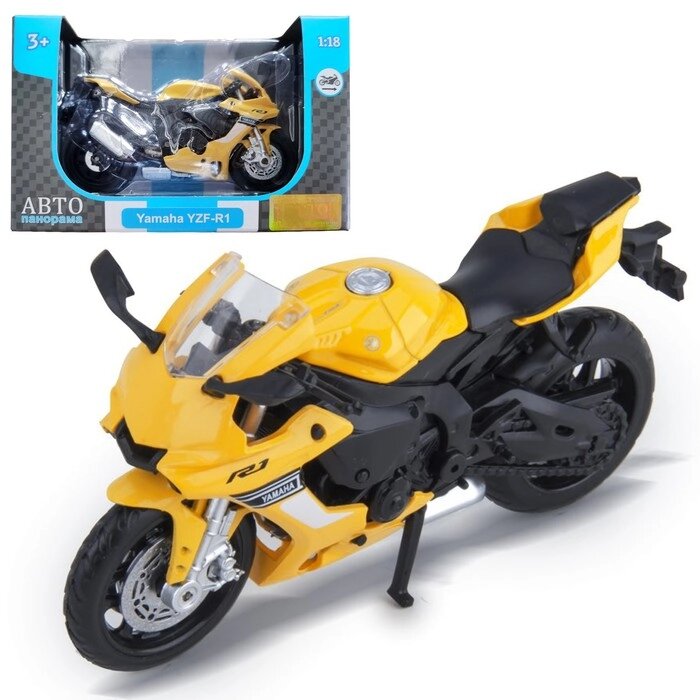 Модель мотоцикла металл. Yamaha YZF-R1 Scale 1:18, цвет желтый, свободный ход колёс от компании Интернет-гипермаркет «MOLL» - фото 1