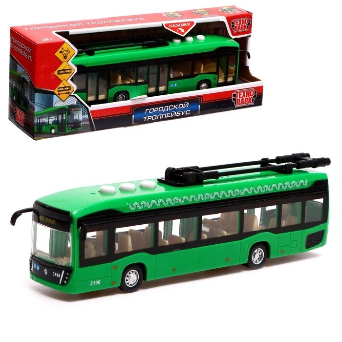 Модель пластик "Городской троллейбус", 19 см, 3 кноп, инер, зел, свет-звук KAMTROLL-20PL-GN от компании Интернет-гипермаркет «MOLL» - фото 1