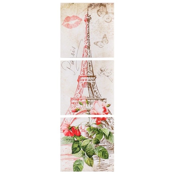 Модульная картина "Романтичный Париж" 111х37 см (3 - 37х37см) от компании Интернет-гипермаркет «MOLL» - фото 1