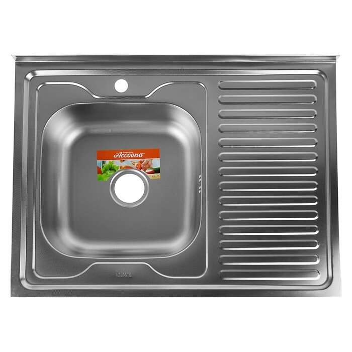 Мойка кухонная Accoona AC6080-L, накладная, левая, толщина 0.6 мм, 800х600х165 мм, декор от компании Интернет-гипермаркет «MOLL» - фото 1