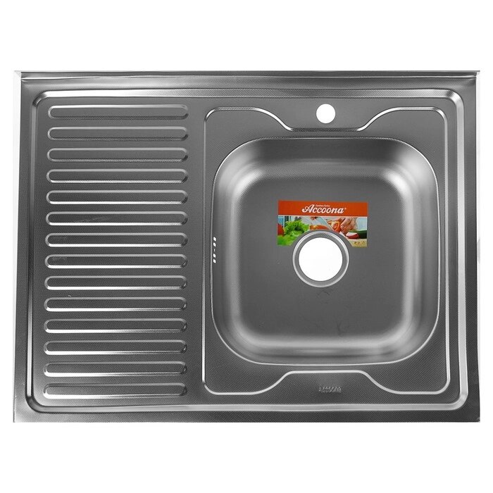 Мойка кухонная Accoona AC6080-R, накладная, правая, толщина 0.6 мм, 800х600х165 мм, декор от компании Интернет-гипермаркет «MOLL» - фото 1