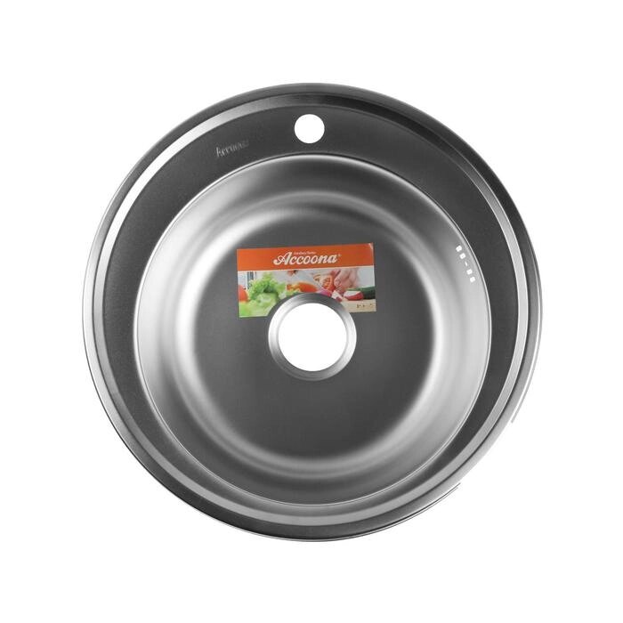 Мойка кухонная Accoona AD5151, врезная, круглая, толщина 0.6 мм, 510х165 мм, матовая от компании Интернет-гипермаркет «MOLL» - фото 1