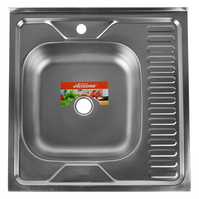 Мойка кухонная Accoona AD6060-L, накладная, левая, толщина 0.4 мм, 600х600х140 мм, матовая от компании Интернет-гипермаркет «MOLL» - фото 1
