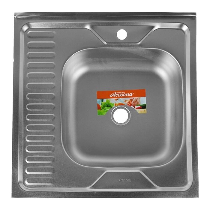 Мойка кухонная Accoona AD6060-R, накладная, правая, толщина 0.4 мм, 600х600х140 мм, матовая от компании Интернет-гипермаркет «MOLL» - фото 1