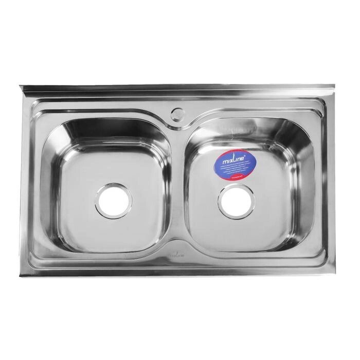 Мойка кухонная MIXLINE 530528, накладная, двойная, 0.6 мм, 80х50х18 см, 3 1/2", с сифоном от компании Интернет-гипермаркет «MOLL» - фото 1