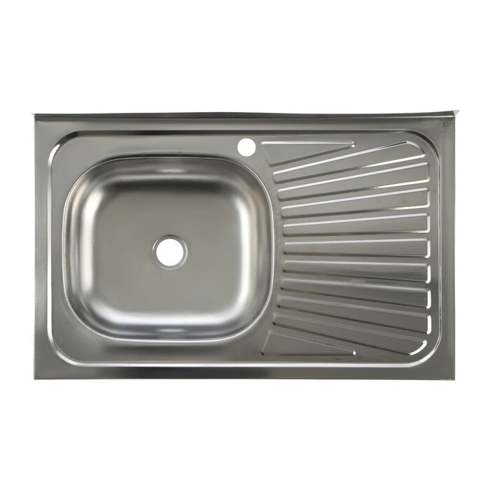 Мойка кухонная TRIO, накладная, без сифона, 80х50 см, левая, нержавеющая сталь 0.4 мм от компании Интернет-гипермаркет «MOLL» - фото 1
