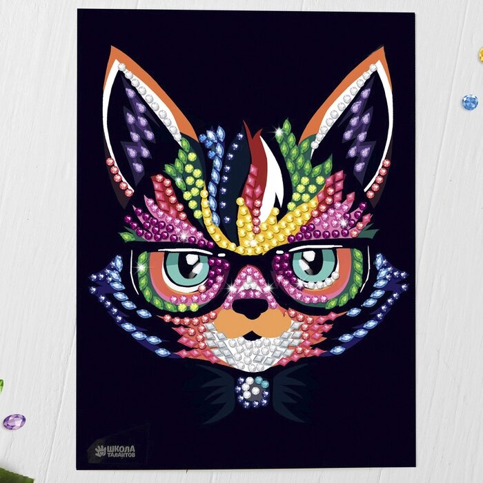 Мозаика стразами "Кот в очках". Набор для творчества от компании Интернет-гипермаркет «MOLL» - фото 1
