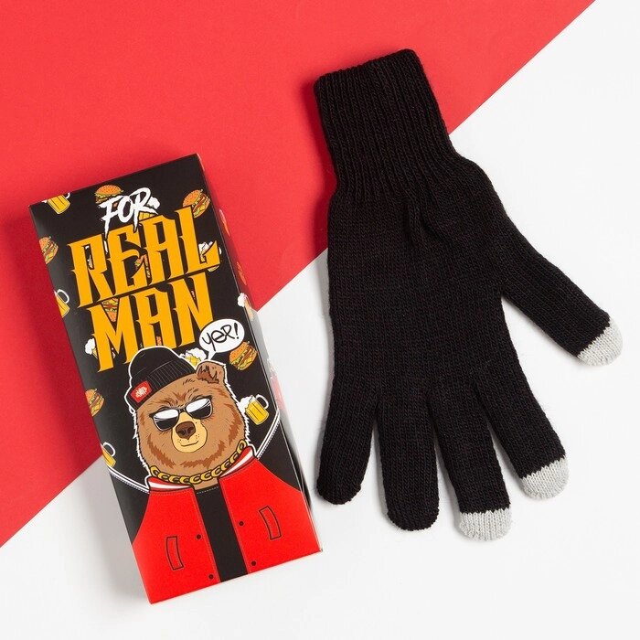 Мужские перчатки в подарочной коробке "Real man" р. 22 от компании Интернет-гипермаркет «MOLL» - фото 1