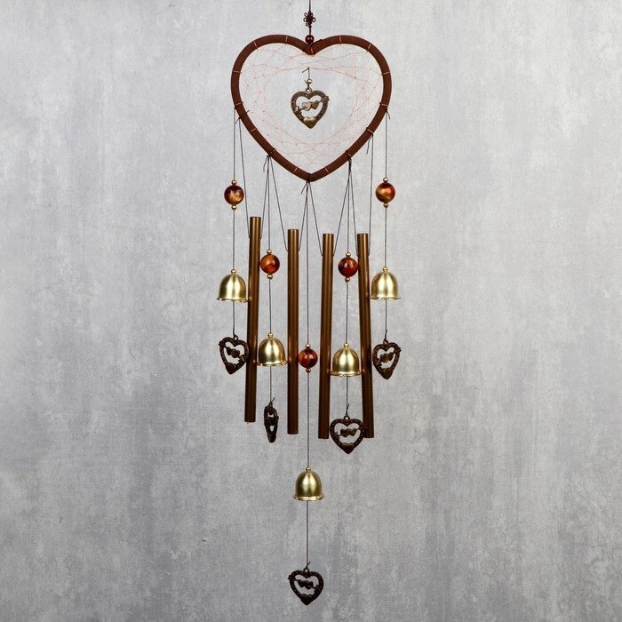 Музыка ветра металл "Сердце с сердечками" 4 трубки 5 колокольчиков d=17 см длина 65 см от компании Интернет-гипермаркет «MOLL» - фото 1