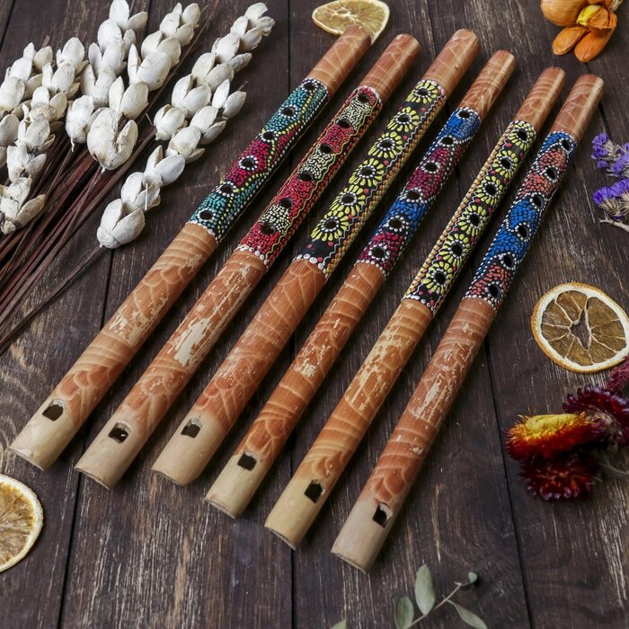 Музыкальный инструмент бамбук "Флейта Этнический орнамент" 35x2,5x2,5 см от компании Интернет-гипермаркет «MOLL» - фото 1