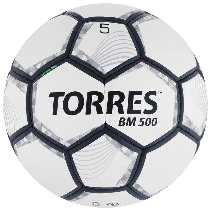 Мяч футбольный TORRES BM 500, размер 5, 32 панели, PU, 4 подкладочных слоя, ручная сшивка, цвет белый/серый от компании Интернет-гипермаркет «MOLL» - фото 1