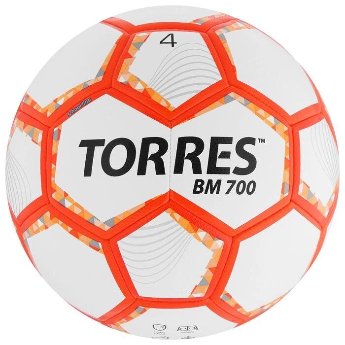 Мяч футбольный TORRES BM 700, размер 4, 32 панели, PU, гибридная сшивка, цвет бежевый/оранжевый/серый от компании Интернет-гипермаркет «MOLL» - фото 1