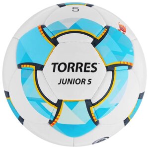 Мяч футбольный TORRES Junior-5, размер 5, вес 390-410 г, глянцевый ПУ, 3 слоя, 32 панели, ручная сшивка, цвет