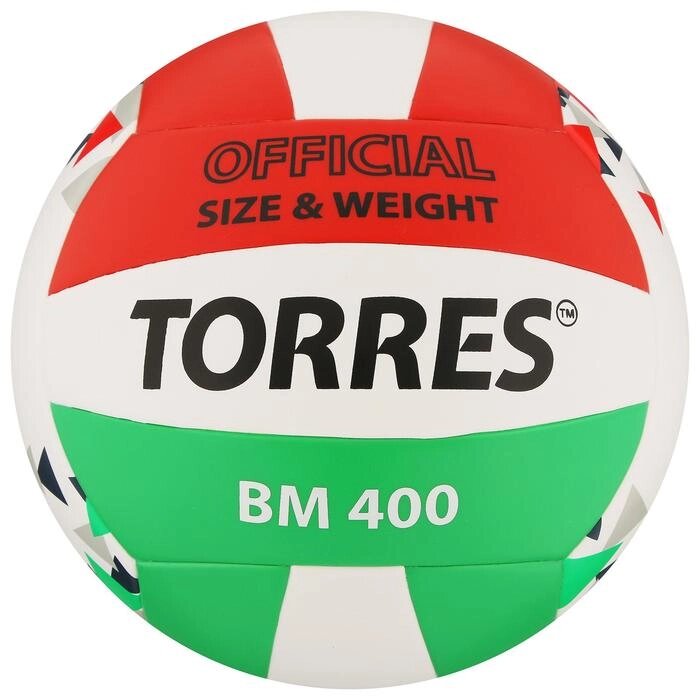 Мяч волейбольный TORRES BM400, размер 5, синтетическая кожа (ТПУ), клееный, бутиловая камера, цвет белый/красный/зелёный от компании Интернет-гипермаркет «MOLL» - фото 1