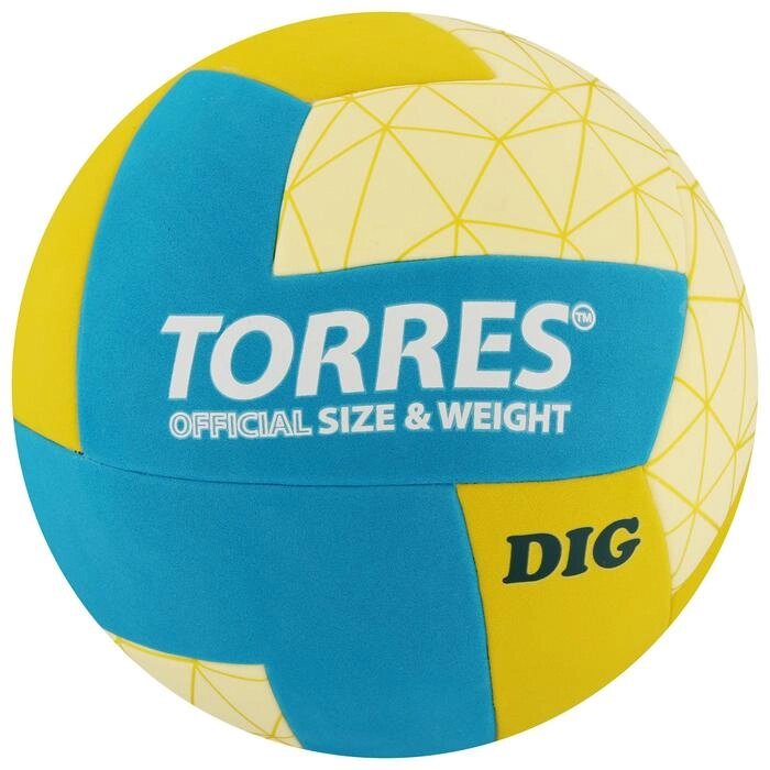 Мяч волейбольный TORRES Dig, размер 5, синтетическая кожа (ТПЕ), клееный, бутиловая камера, горчично-бирюзово от компании Интернет-гипермаркет «MOLL» - фото 1