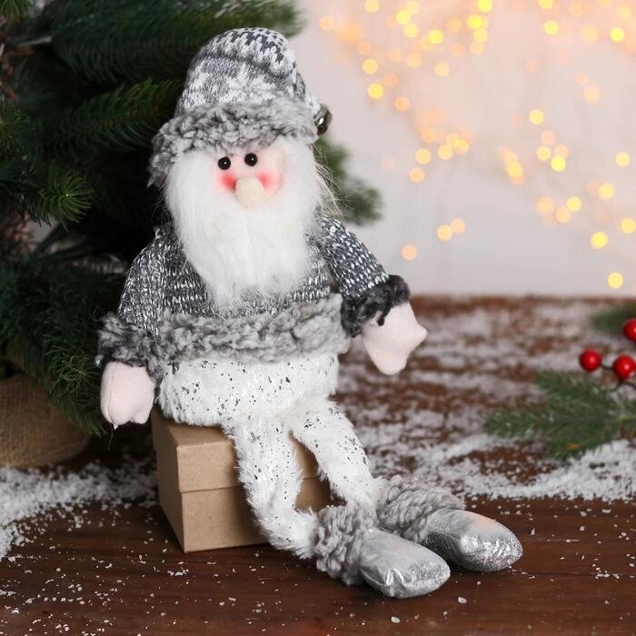 Мягкая игрушка "Дед Мороз с бубенчиком - длинные ножки" 10*40 см серебро от компании Интернет-гипермаркет «MOLL» - фото 1