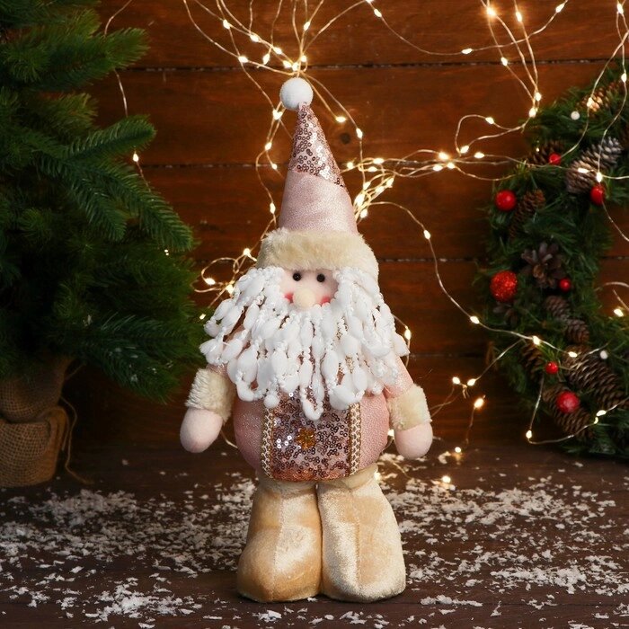 Мягкая игрушка "Дед Мороз в костюме с цветочками" стоит, 13х30 см, розовый от компании Интернет-гипермаркет «MOLL» - фото 1