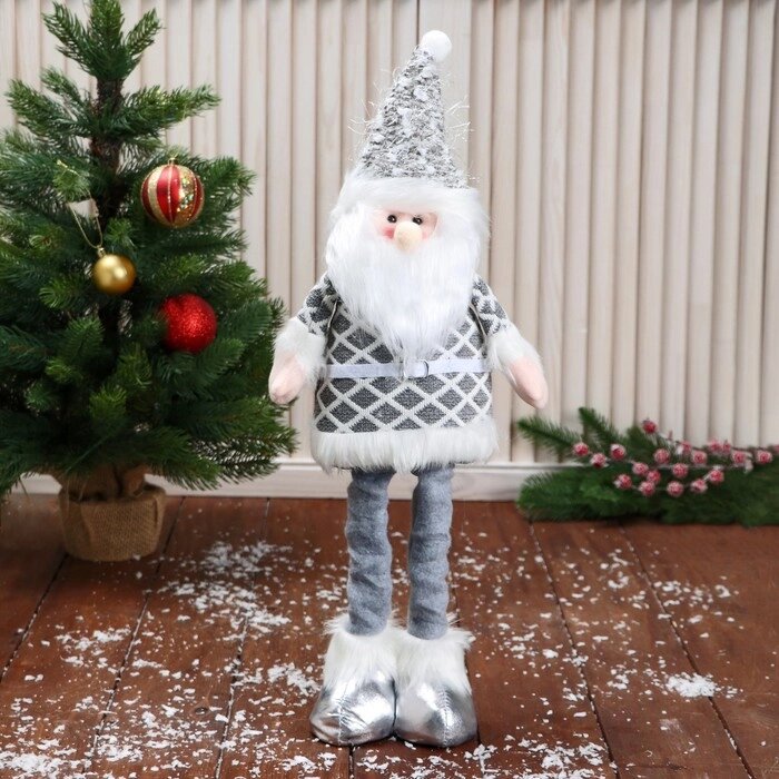 Мягкая игрушка "Дед Мороз в костюме с ремешком, длинные ножки" стоит, серый от компании Интернет-гипермаркет «MOLL» - фото 1