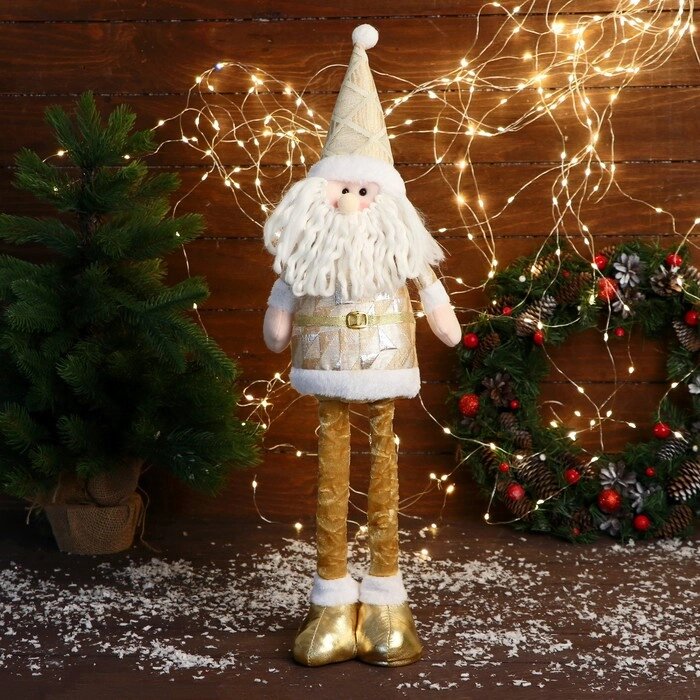 Мягкая игрушка "Дед Мороз в костюме с ромбиками, длинные ножки" стоит, 14 см, золото от компании Интернет-гипермаркет «MOLL» - фото 1