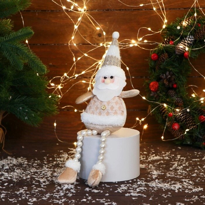 Мягкая игрушка "Дед Мороз в полосатом колпаке, ножки-бусинки" 10х32 см, золото от компании Интернет-гипермаркет «MOLL» - фото 1