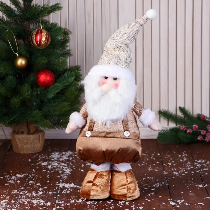 Мягкая игрушка "Дед Мороз в вязаном колпаке, длинные ножки" стоит, 70х13 см, коричневый от компании Интернет-гипермаркет «MOLL» - фото 1