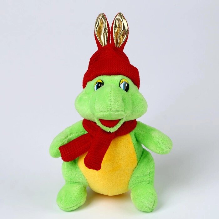 Мягкая игрушка "Дракон" в красной шапке с ушами, 15 см, цвет зеленый от компании Интернет-гипермаркет «MOLL» - фото 1