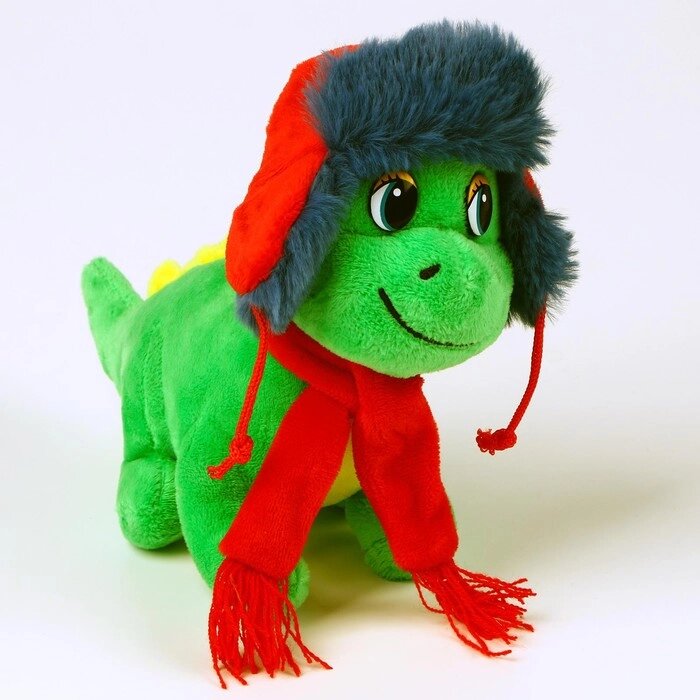 Мягкая игрушка "Дракон" в  разноцветной шапке ушанке, 15 см, цвет зелено-желтый от компании Интернет-гипермаркет «MOLL» - фото 1
