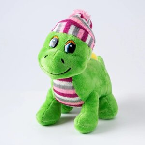 Мягкая игрушка "Дракоша" в полосатой шапке, 21 см, цвет зеленый