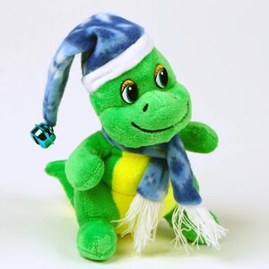 Мягкая игрушка "Дракоша" в синем колпаке, 15 см, цвет зелено-желтый