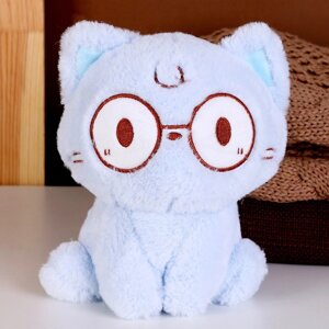 Мягкая игрушка "Кот" в очках, 20 см, цвет голубой