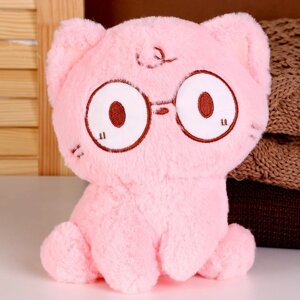 Мягкая игрушка "Кот" в очках, 20 см, цвет розовый