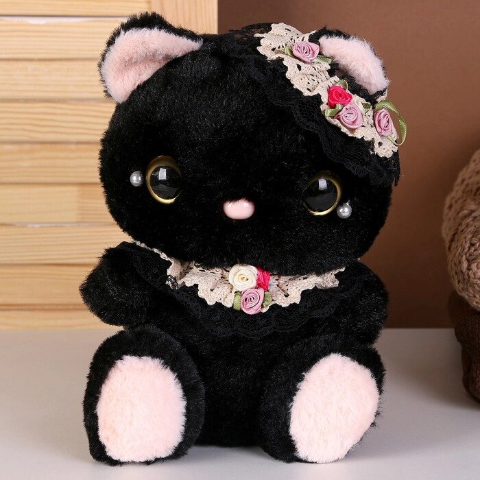 Мягкая игрушка "Котик" с бусинками, 22 см, цвет черный от компании Интернет-гипермаркет «MOLL» - фото 1